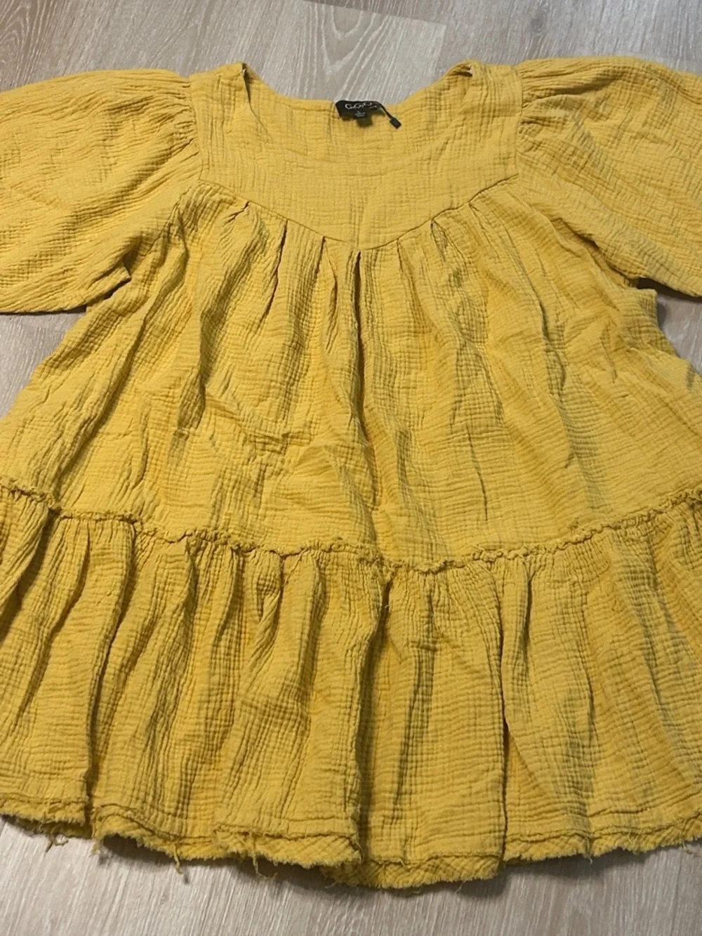 Gigio Mustard Yellow Gauze Babydoll Puffed Sleeves Tunic Top/Baby Doll Dress
